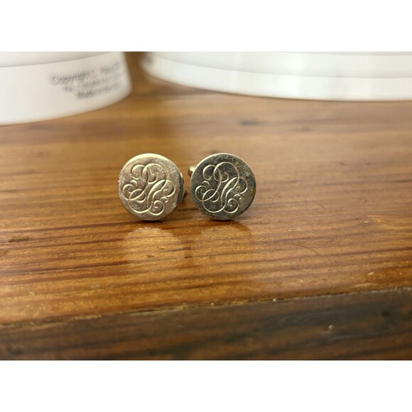 Vintage Estate Initial Mongram Round Silver Tone Cufflinks Set of 2 Pair - Picture 7 of 10